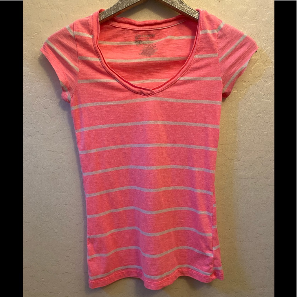 Pink Striped Basic Tee $5